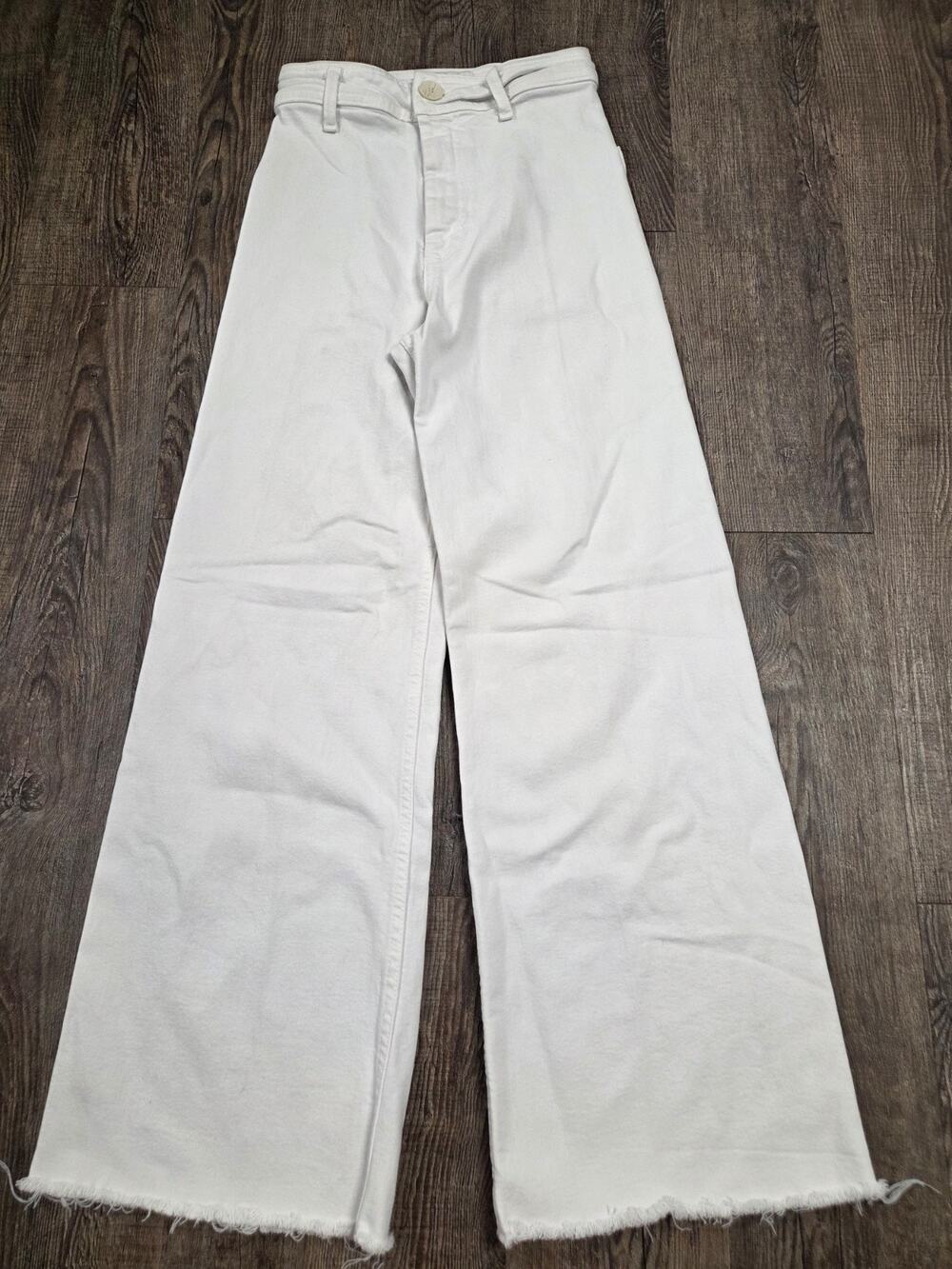 Zara Marine Straight High Waist Jean Raw Edge Size 2 Bone Light Gray
